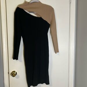 Elegant Black and Tan Long Sleeve Dress